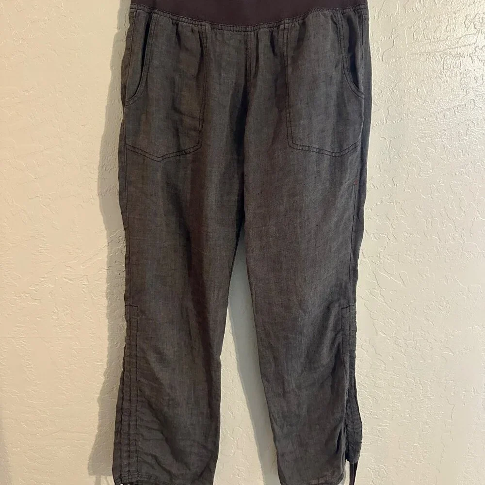Toad & Co. 100% Linen “Lina” Brown Hippie Style Drawstring Heathered Cinch Pants - Picture 2 of 12